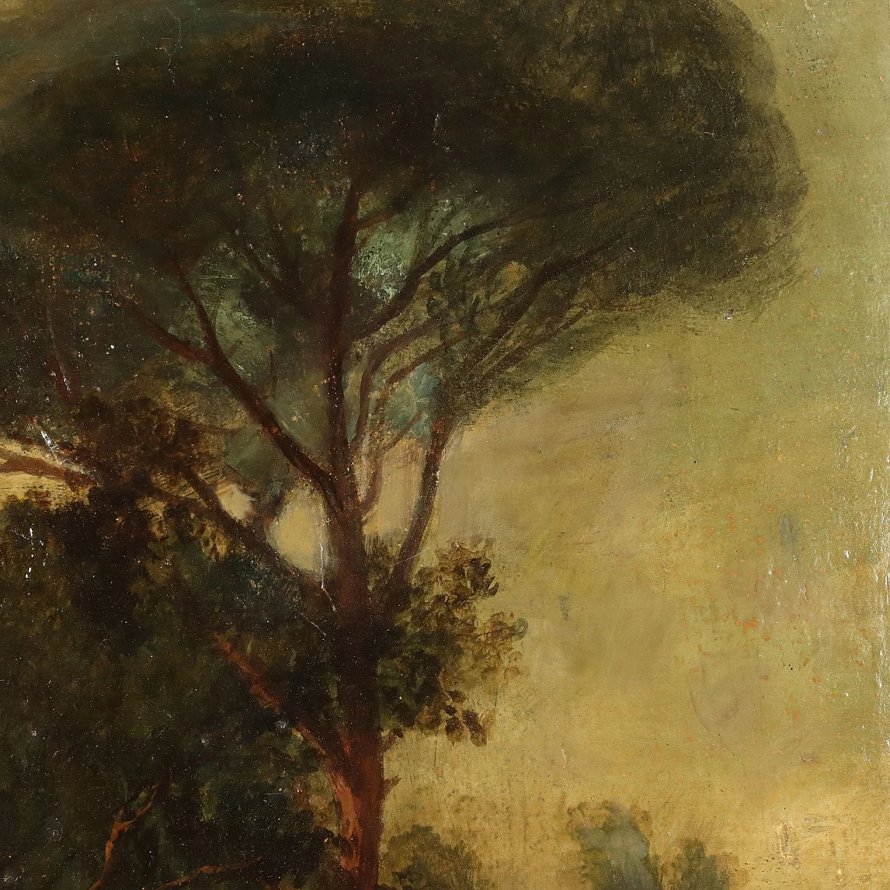 Paesaggio arcadico con scultura e fanciulla, dipinto a olio su tela, '800 6