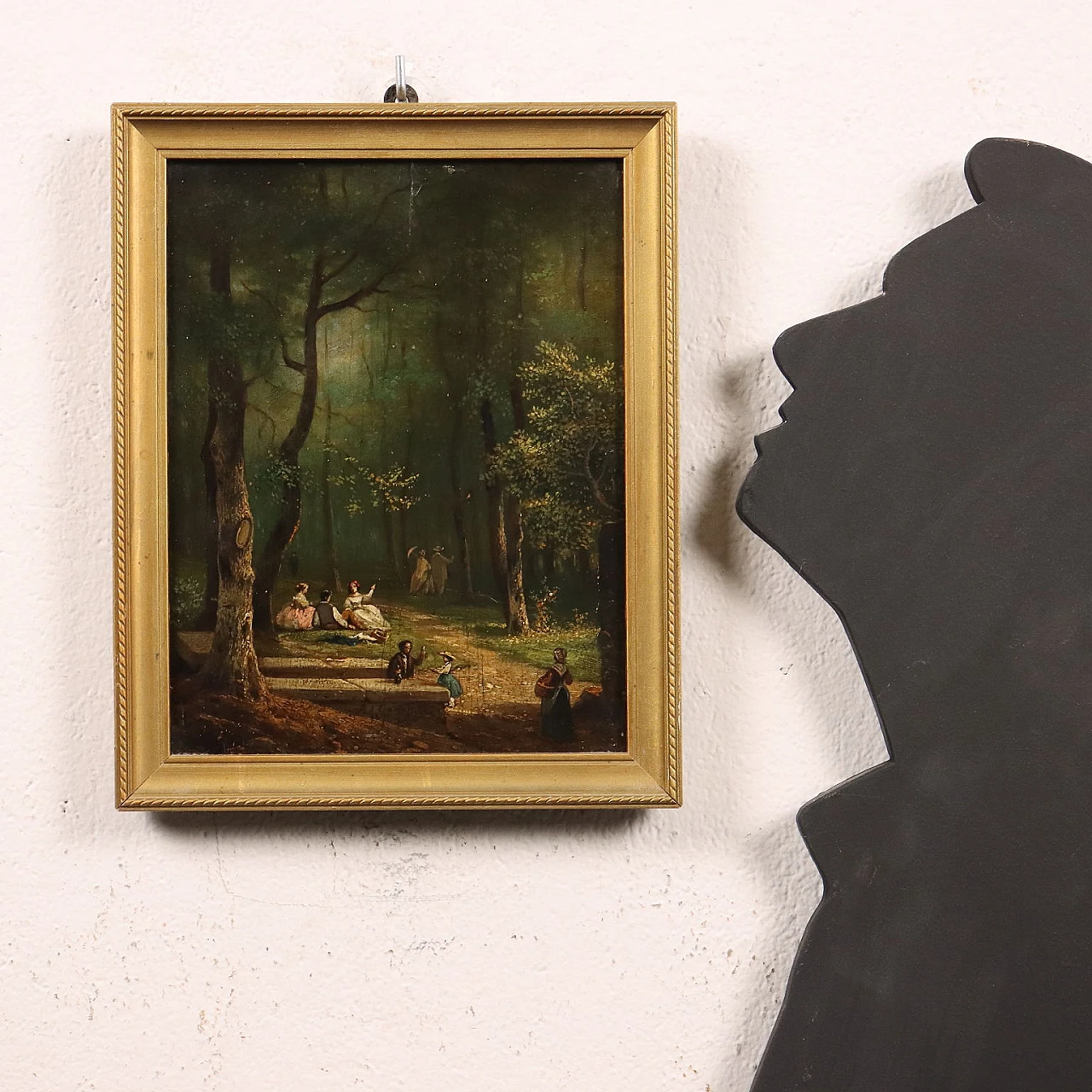 Woodland landscape with figures, oil on hardboard, 19th century 2