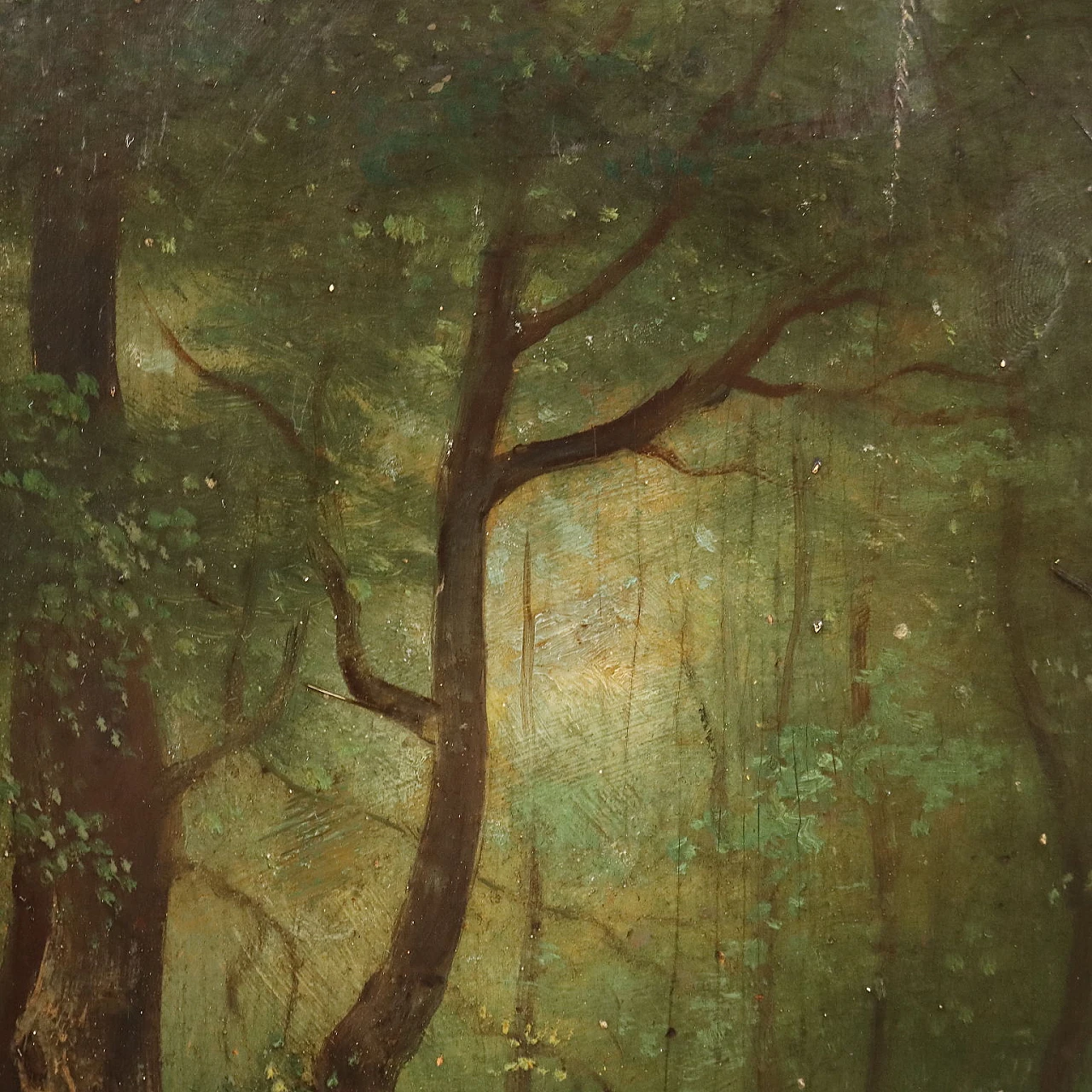 Woodland landscape with figures, oil on hardboard, 19th century 7