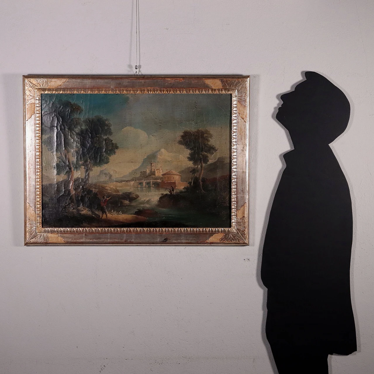 Northern Italy landscape with figures and architectures, oil painting on canvas, 18th century 2