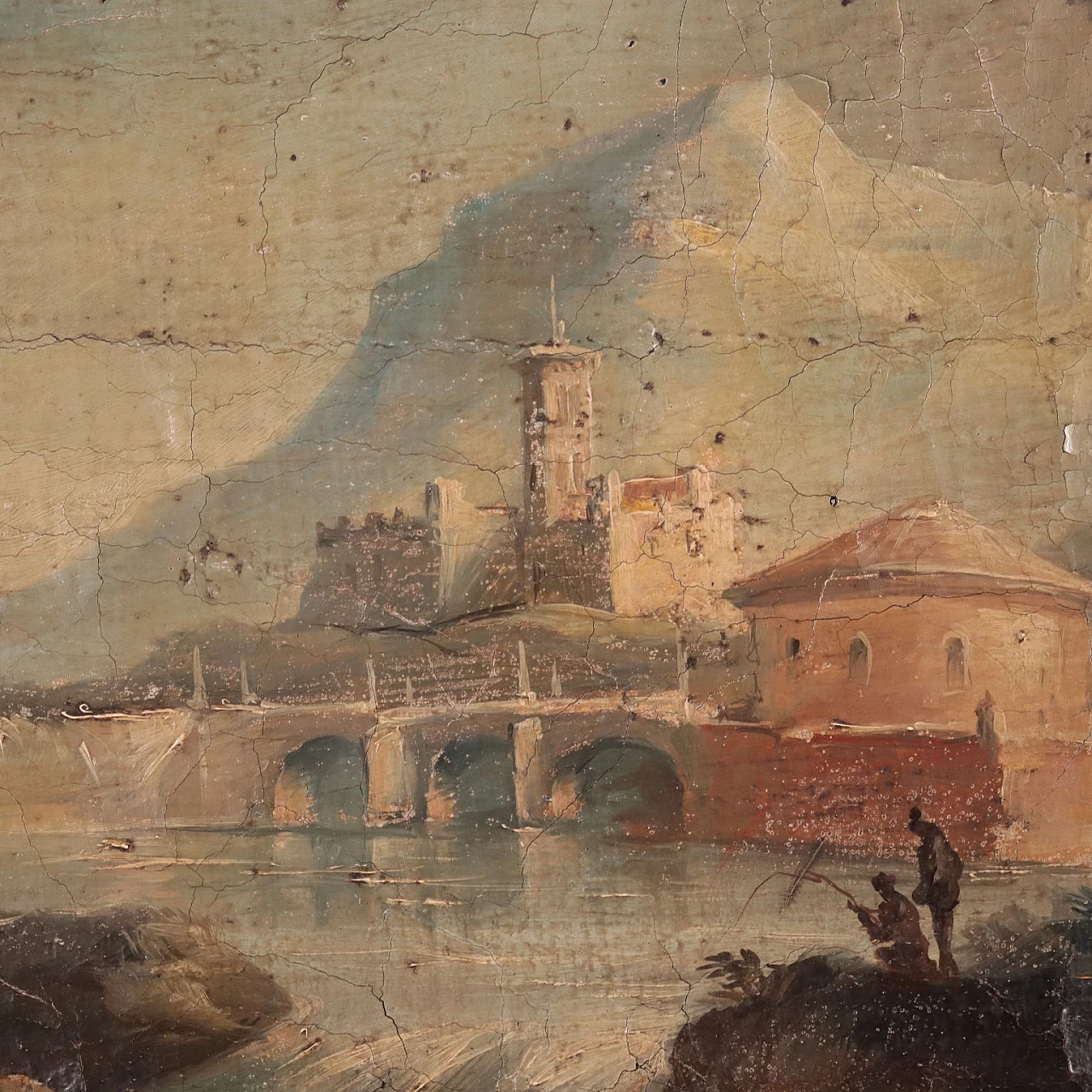 Northern Italy landscape with figures and architectures, oil painting on canvas, 18th century 5