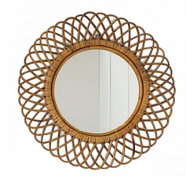 Round mirror with wicker frame, 1960s