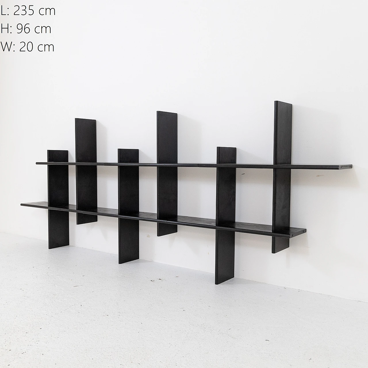 Libreria pensile modulare in faggio laccato nero, anni '80 1