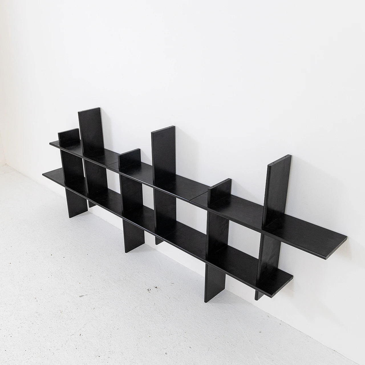 Libreria pensile modulare in faggio laccato nero, anni '80 4