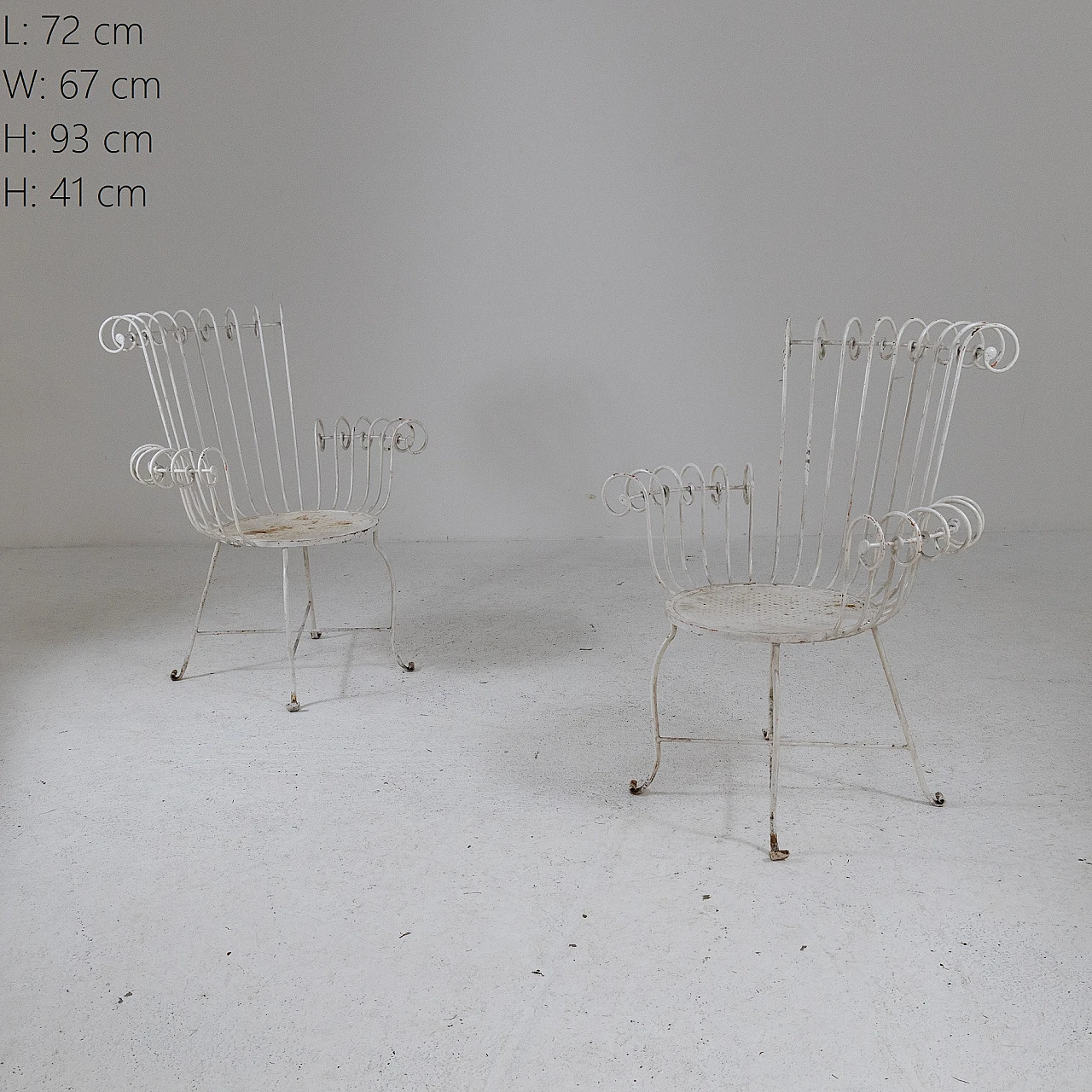 Pair of white varnished iron armchairs, 1950s 4