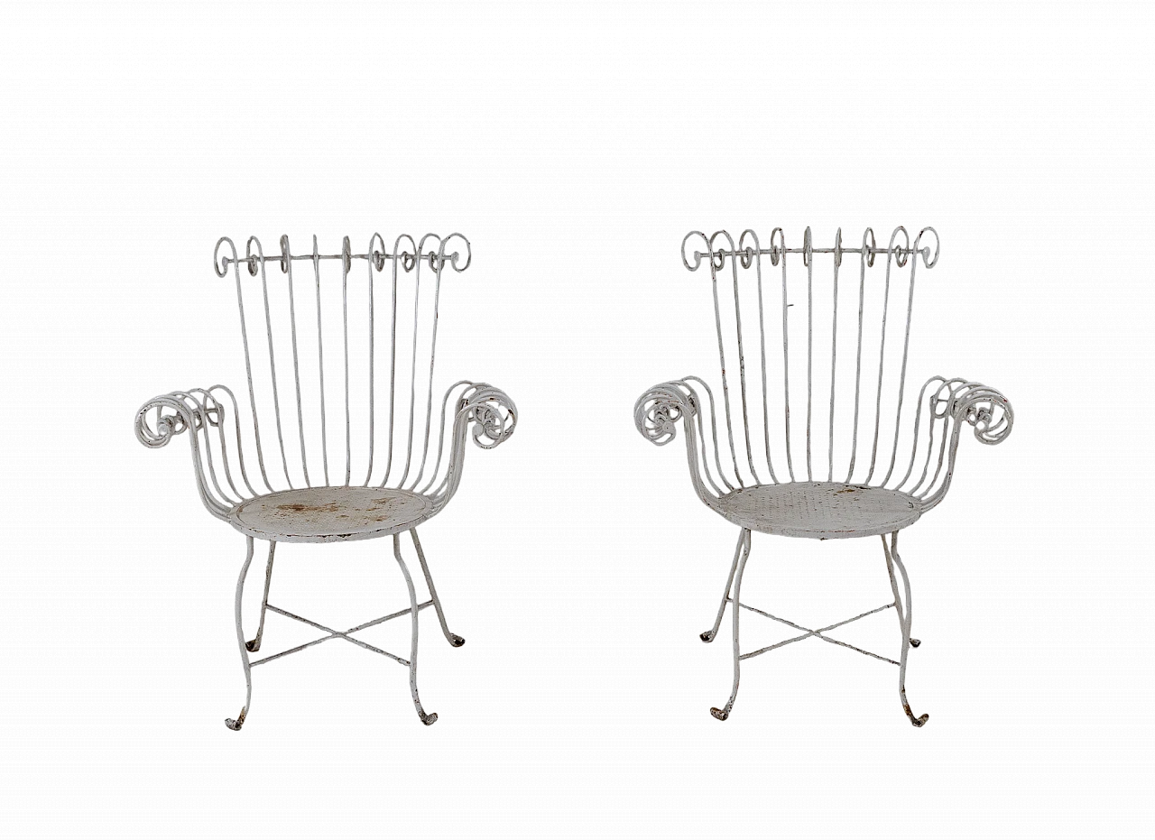 Pair of white varnished iron armchairs, 1950s 12