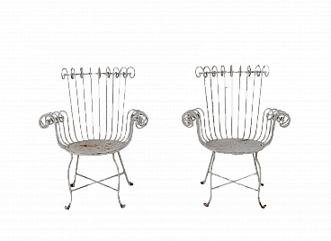 Pair of white varnished iron armchairs, 1950s
