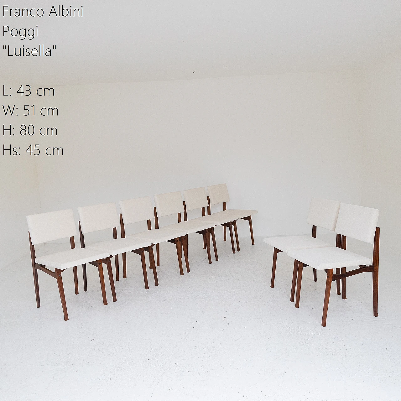 8 Sedie Luisella di Franco Albini per Poggi, anni '50 1