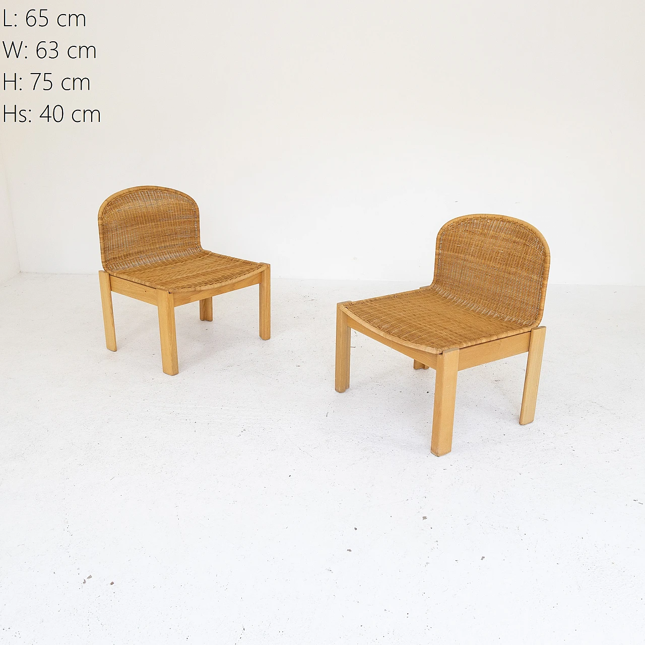 Pair of ash and rattan chairs, 1980s 1