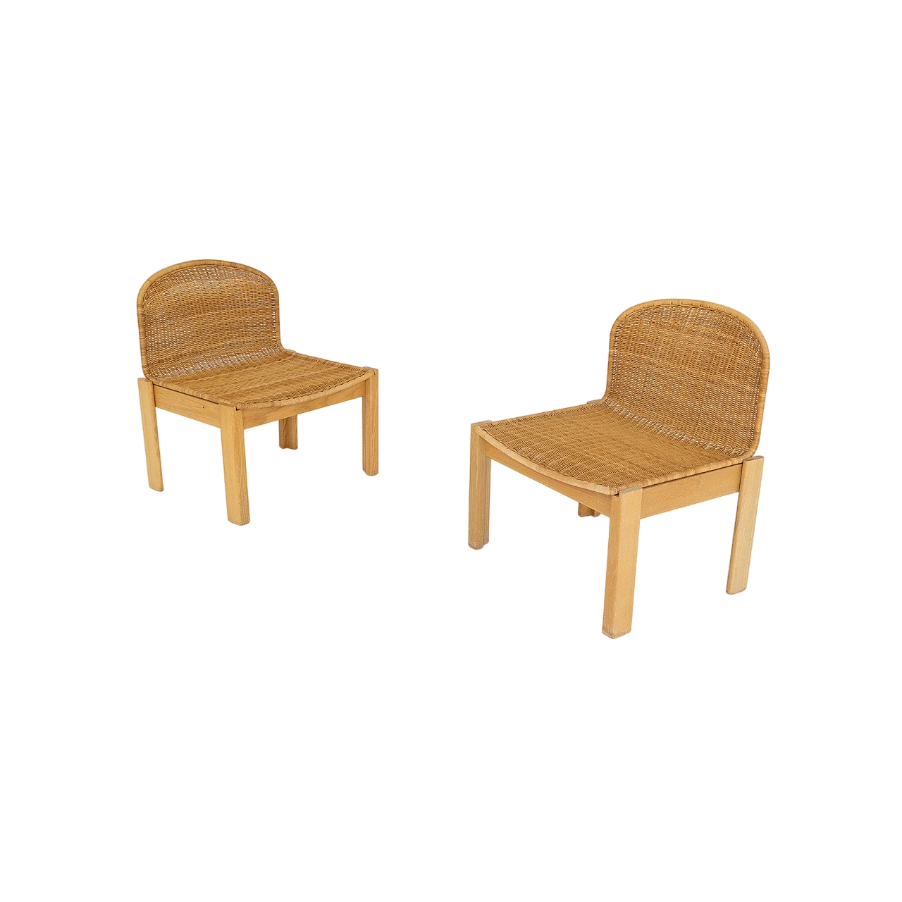 Coppia di sedie in frassino e rattan, anni '80 2