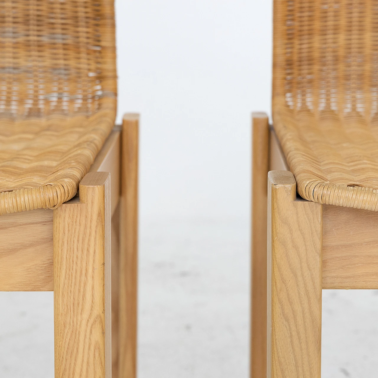 Pair of ash and rattan chairs, 1980s 4