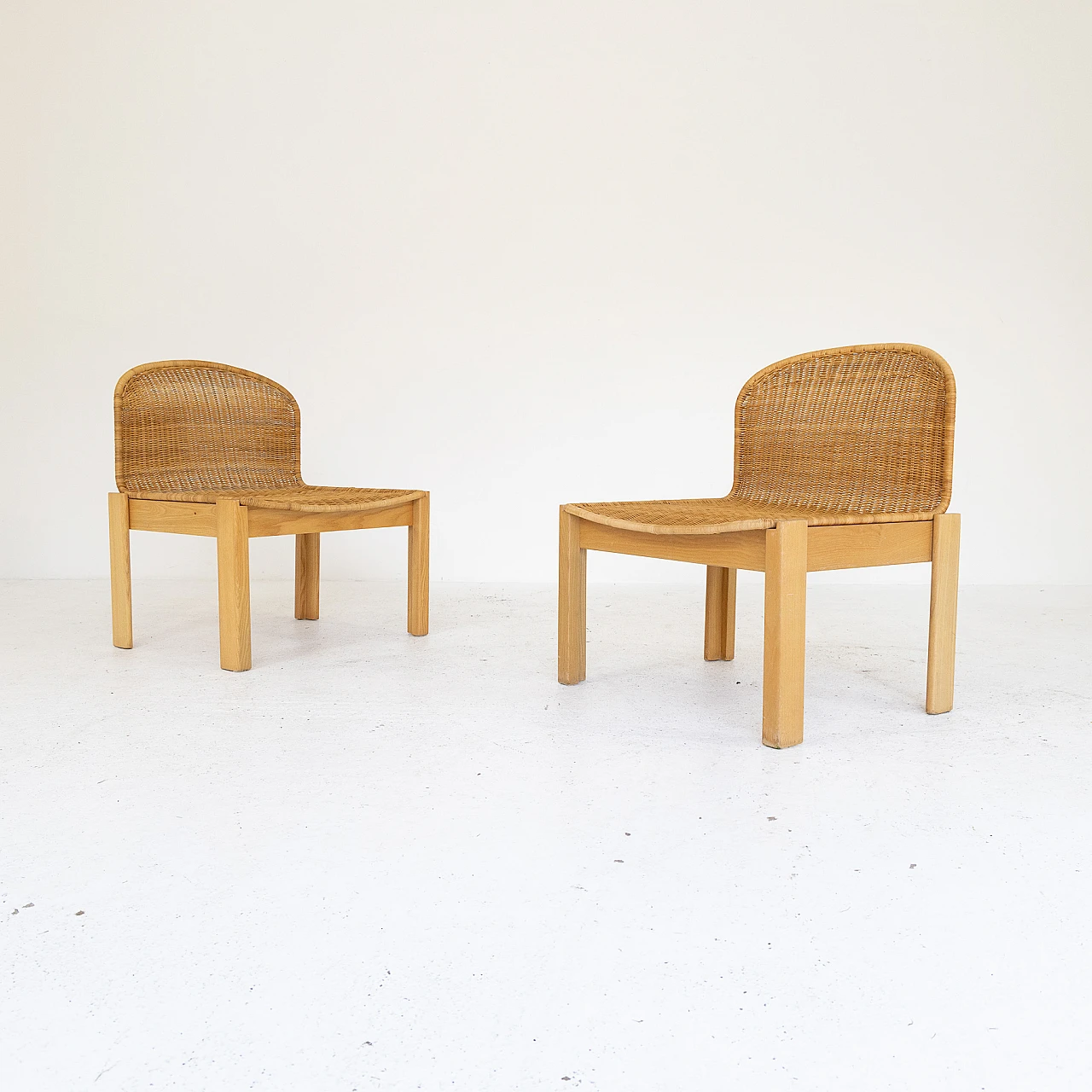 Pair of ash and rattan chairs, 1980s 5
