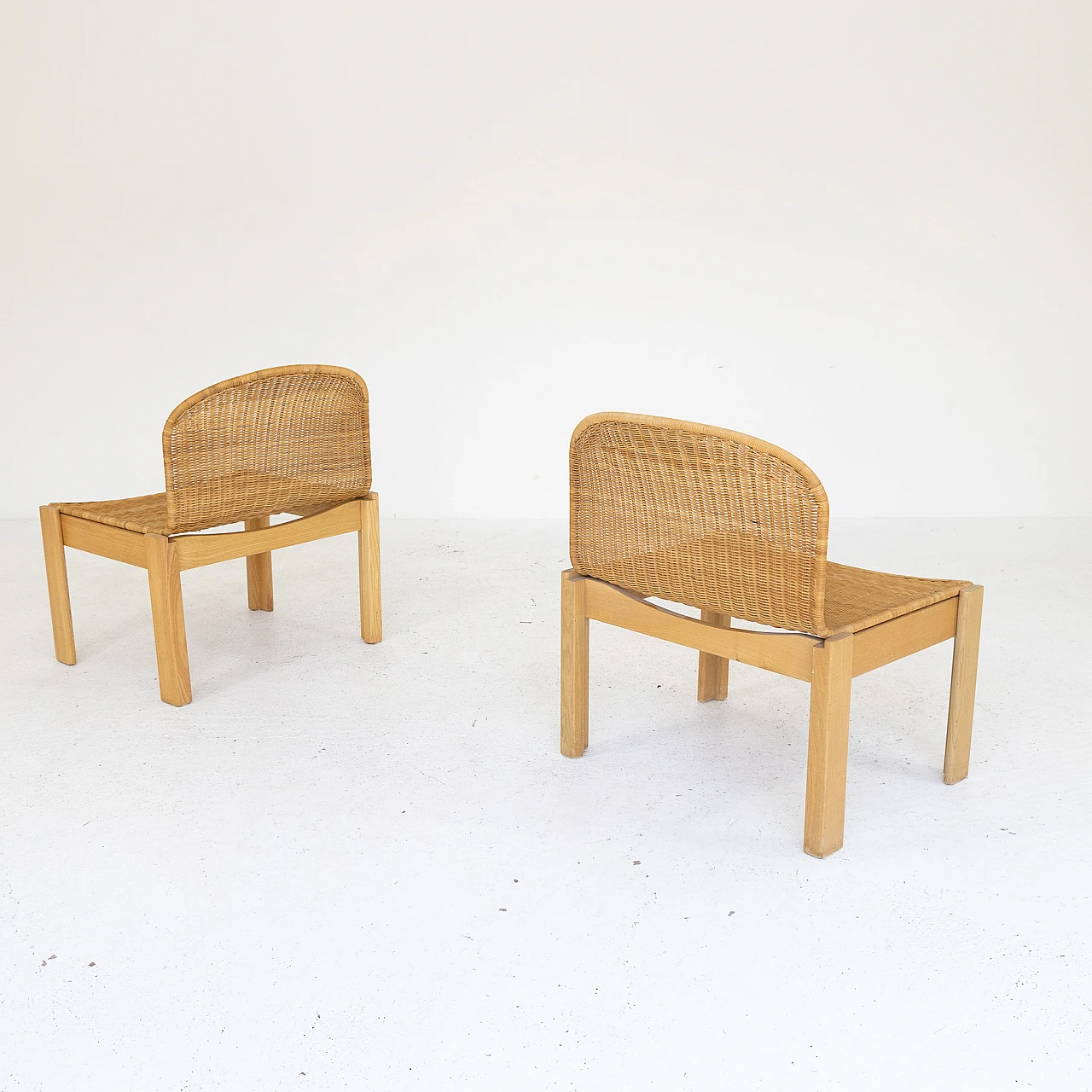 Pair of ash and rattan chairs, 1980s 6