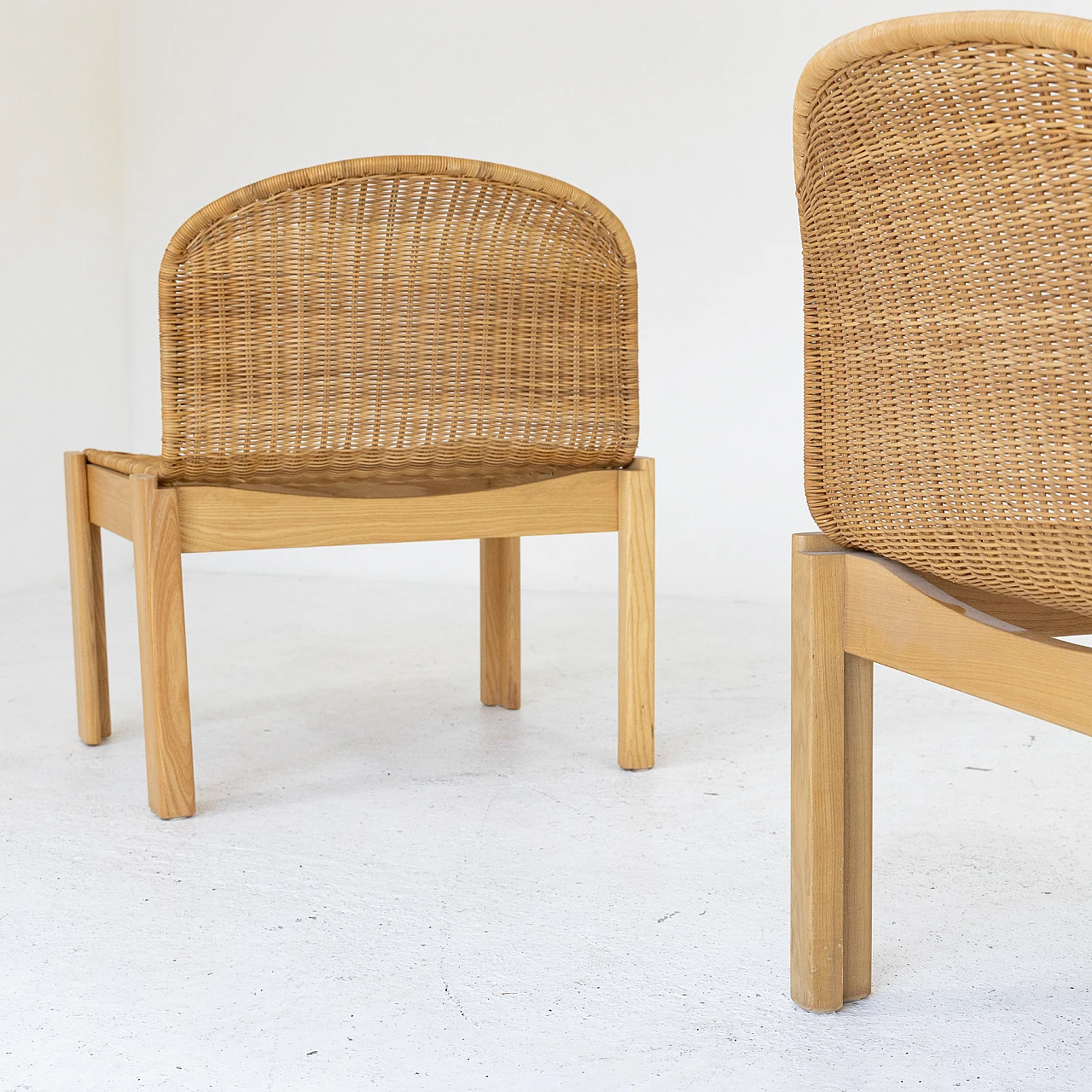 Pair of ash and rattan chairs, 1980s 7