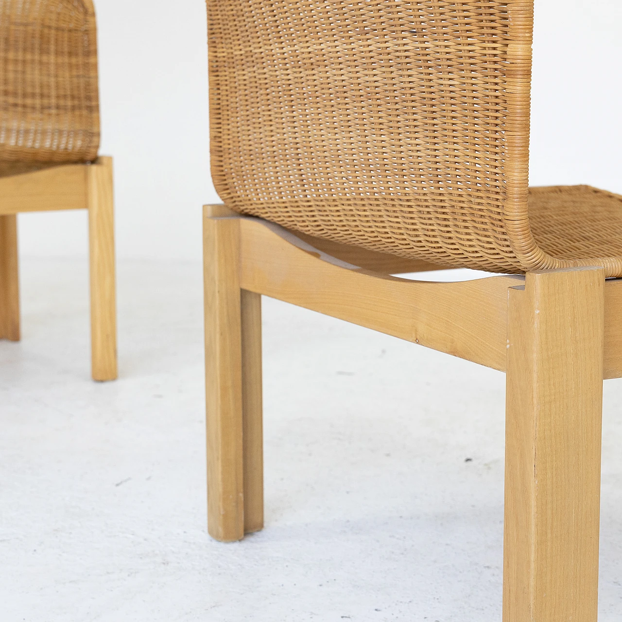 Pair of ash and rattan chairs, 1980s 8