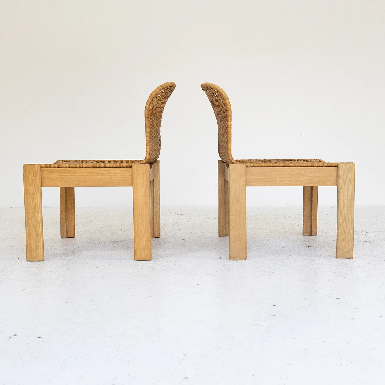 Pair of ash and rattan chairs, 1980s 9