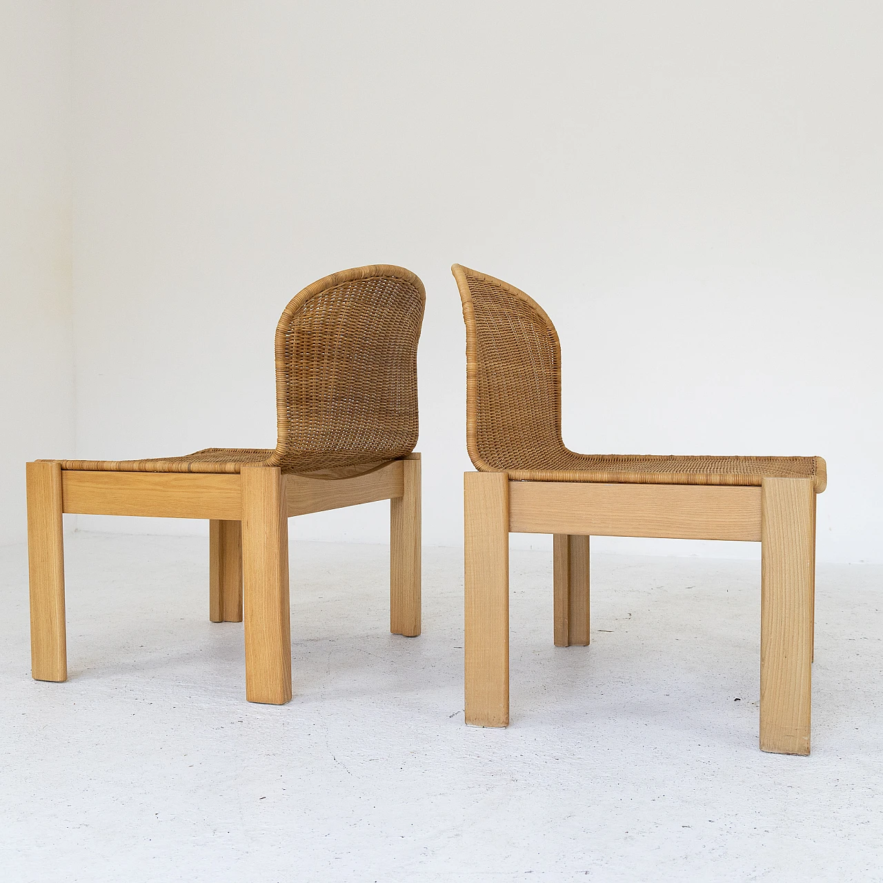 Pair of ash and rattan chairs, 1980s 10