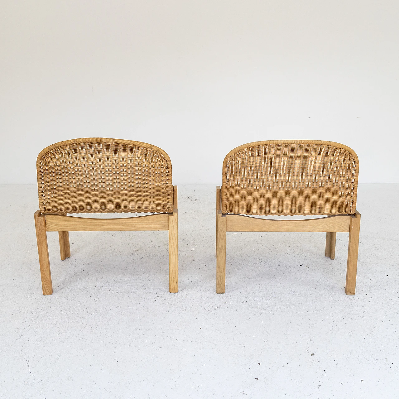 Pair of ash and rattan chairs, 1980s 11