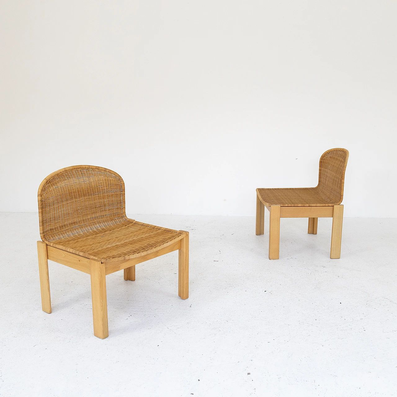 Pair of ash and rattan chairs, 1980s 14