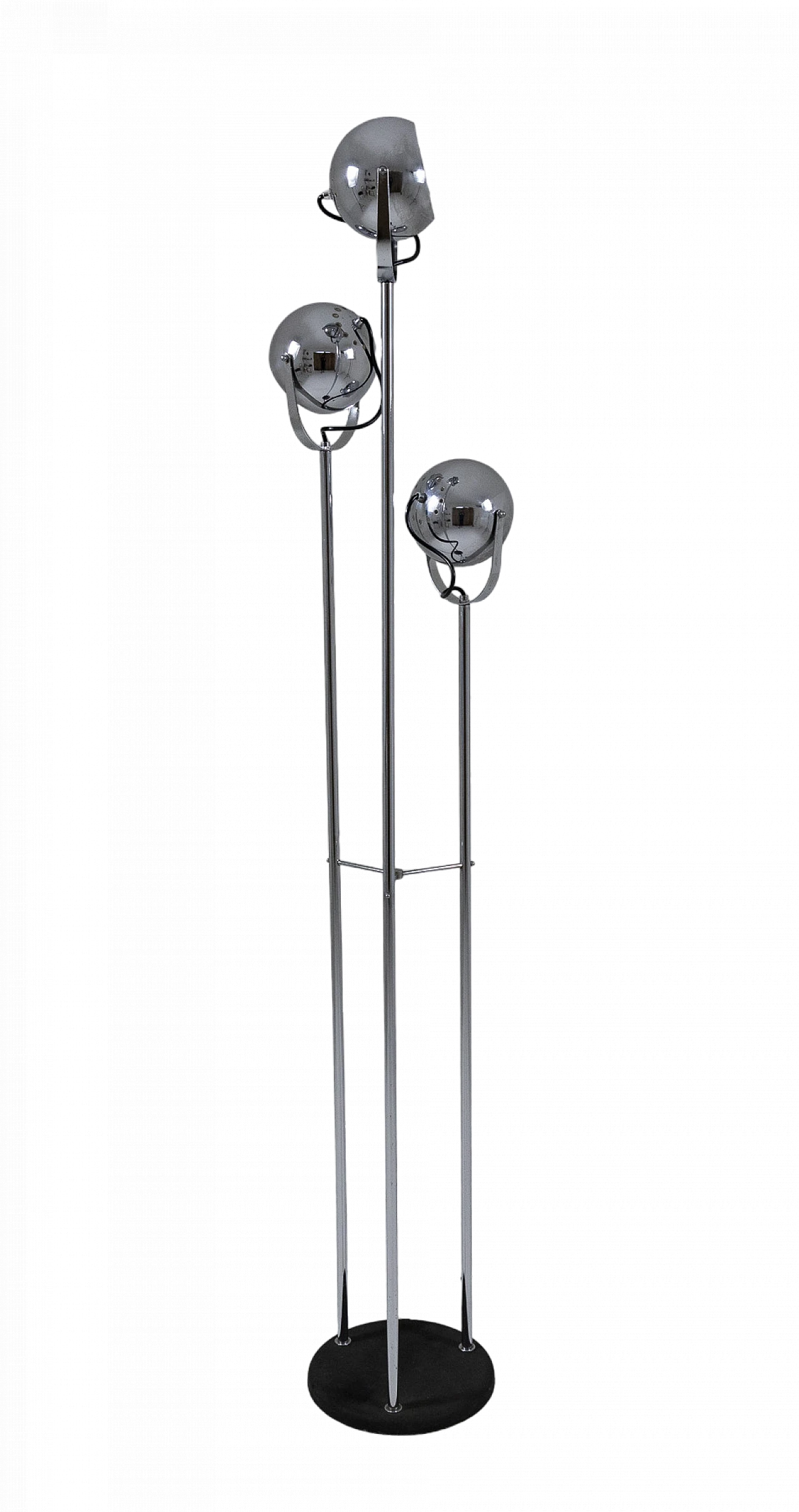 Lampada da terra a tre luci in metallo cromato e nero, anni '70 13