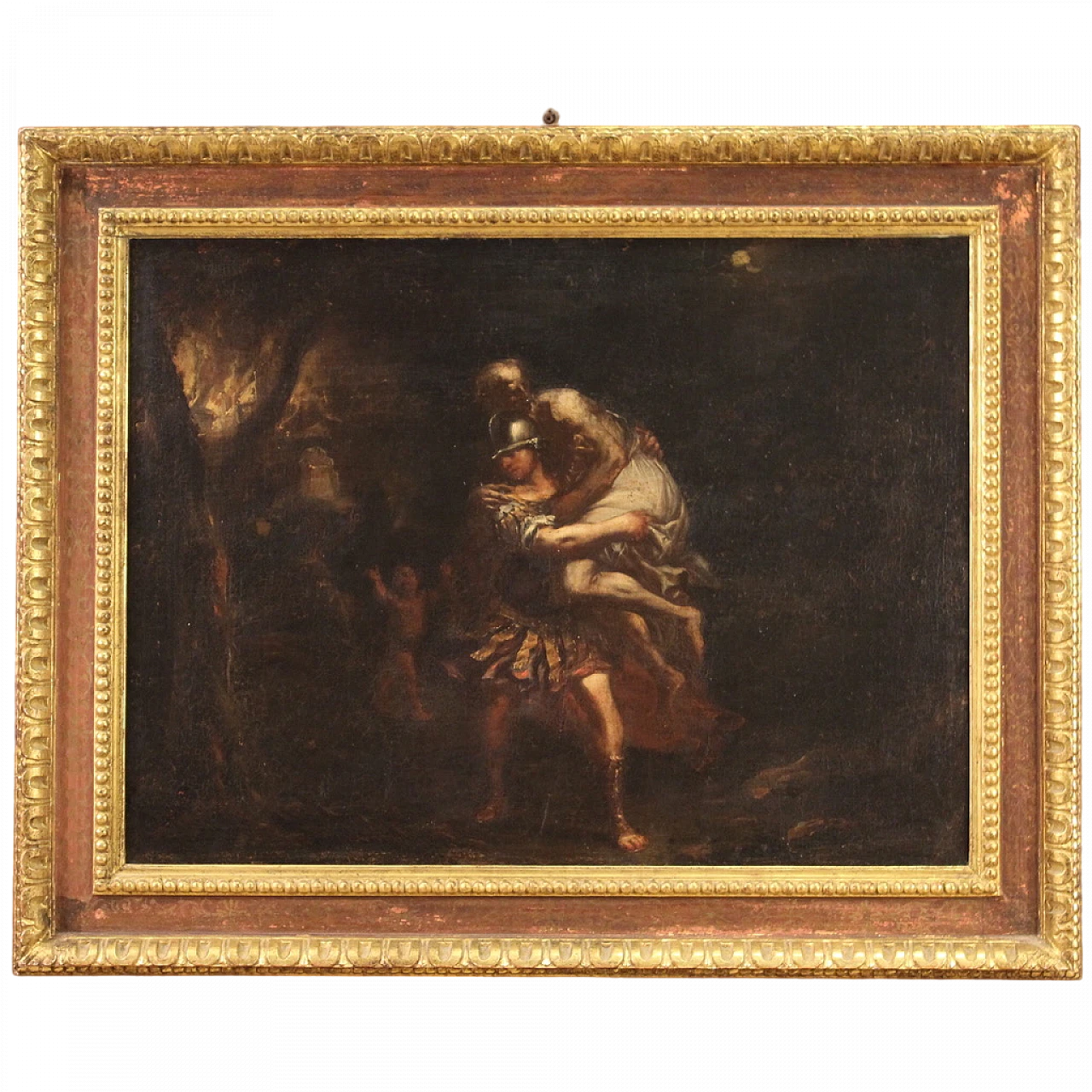 Aeneas Anchises & Ascanius flee from Troy, oil on canvas, 17th century 16