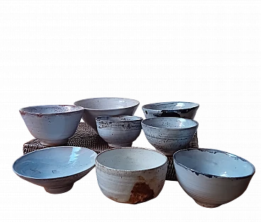 8 Ciotole Giapponesi artigianali in ceramica raku, anni 2000