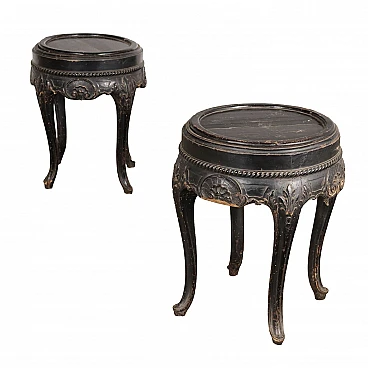 Pair of carved wooden vase holders with leaf motifs, 19th century