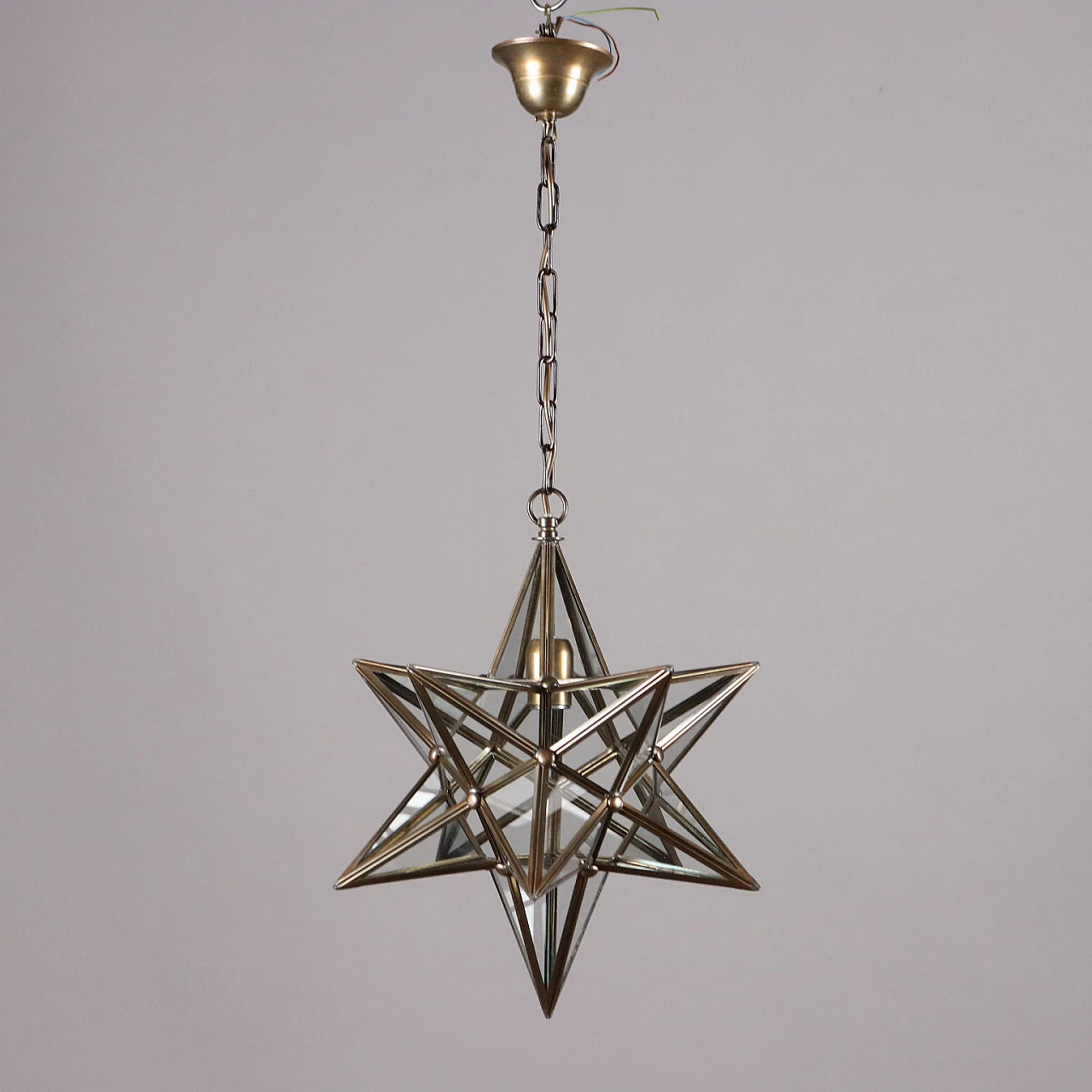 Star-shaped ceiling lamp in brass and glass, 1960s 1