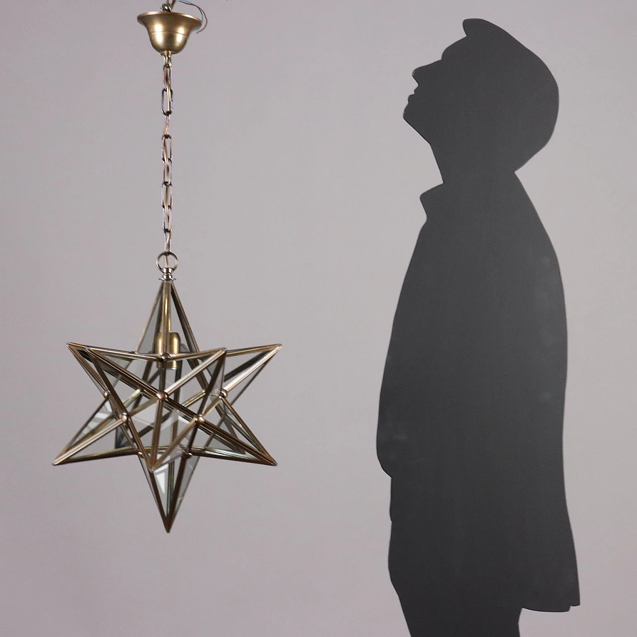 Star-shaped ceiling lamp in brass and glass, 1960s 2