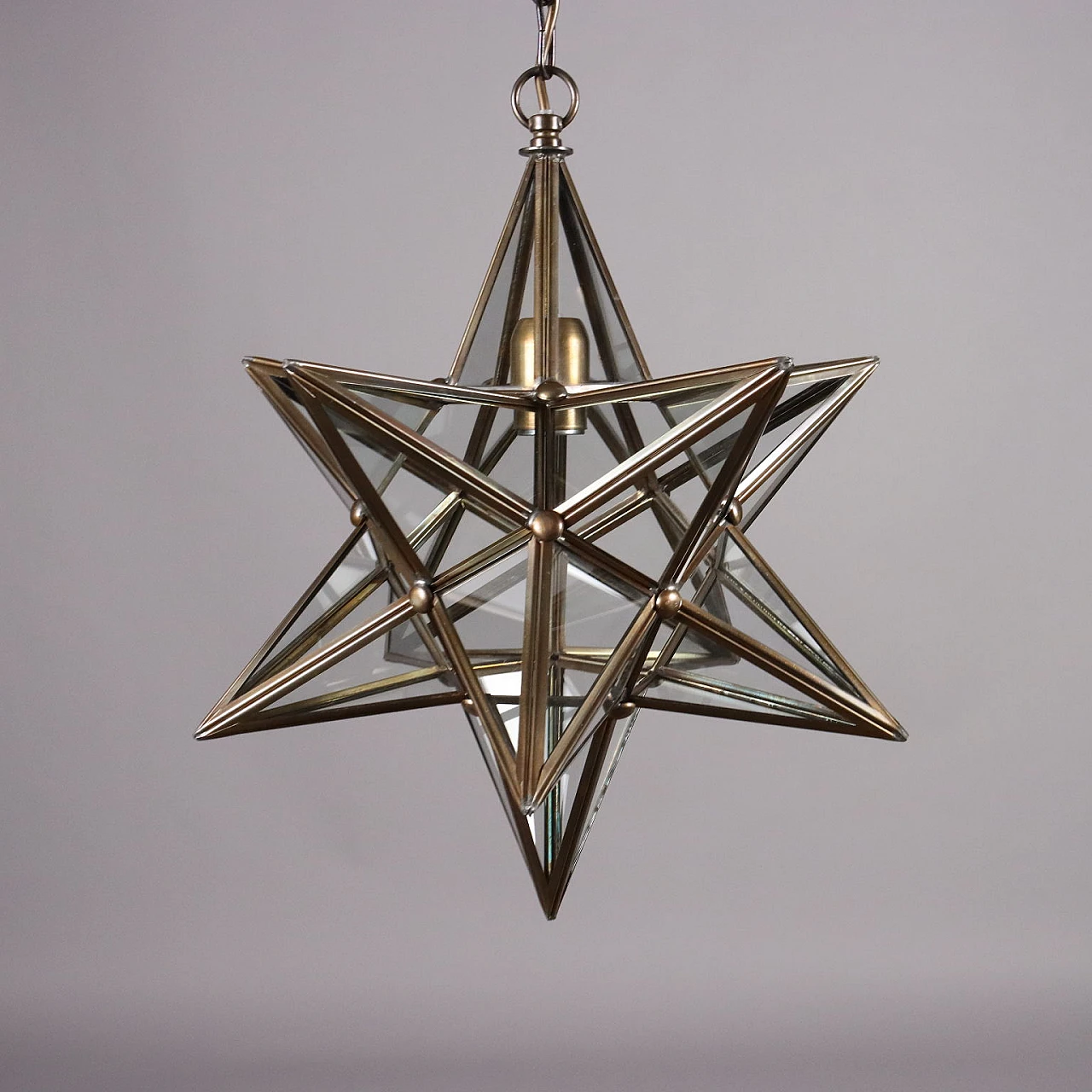 Star-shaped ceiling lamp in brass and glass, 1960s 3