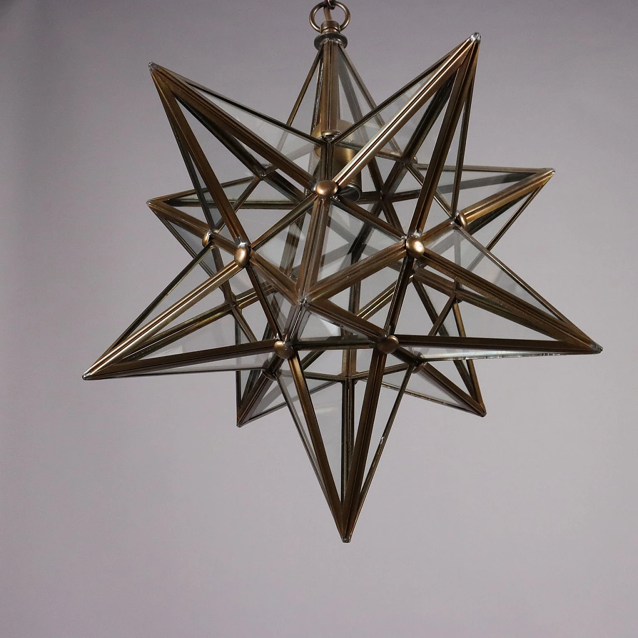 Star-shaped ceiling lamp in brass and glass, 1960s 6