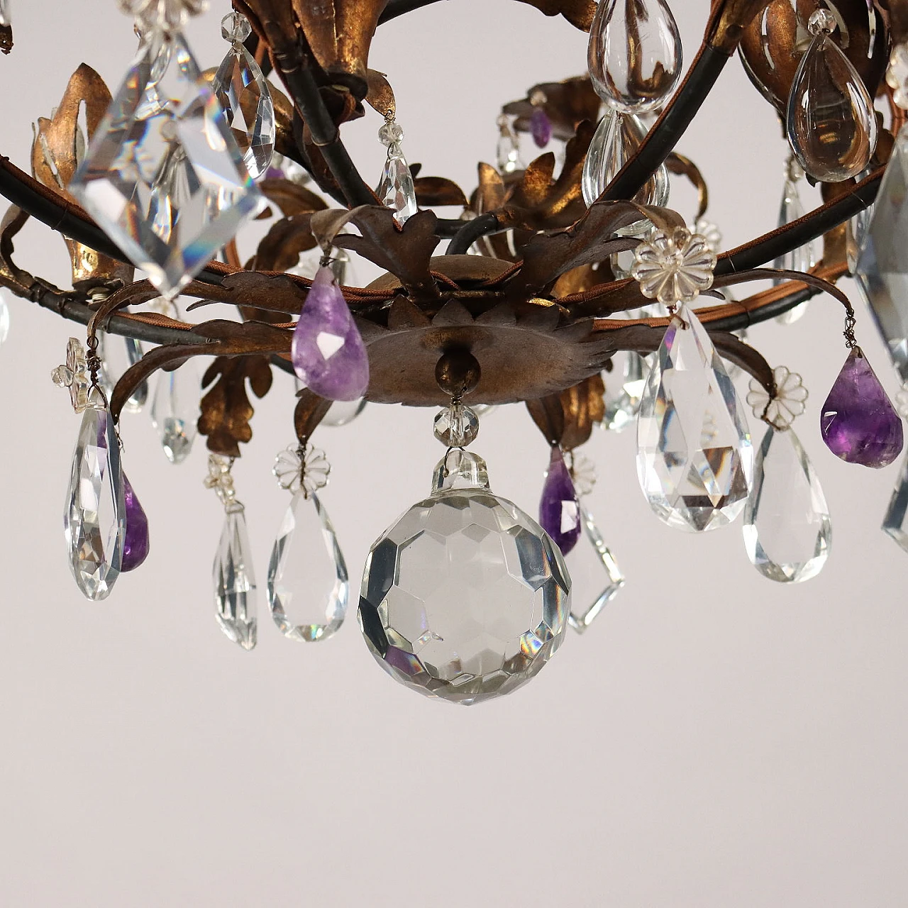 Iron, sheet metal, glass and amethyst chandelier, early 20th century 10