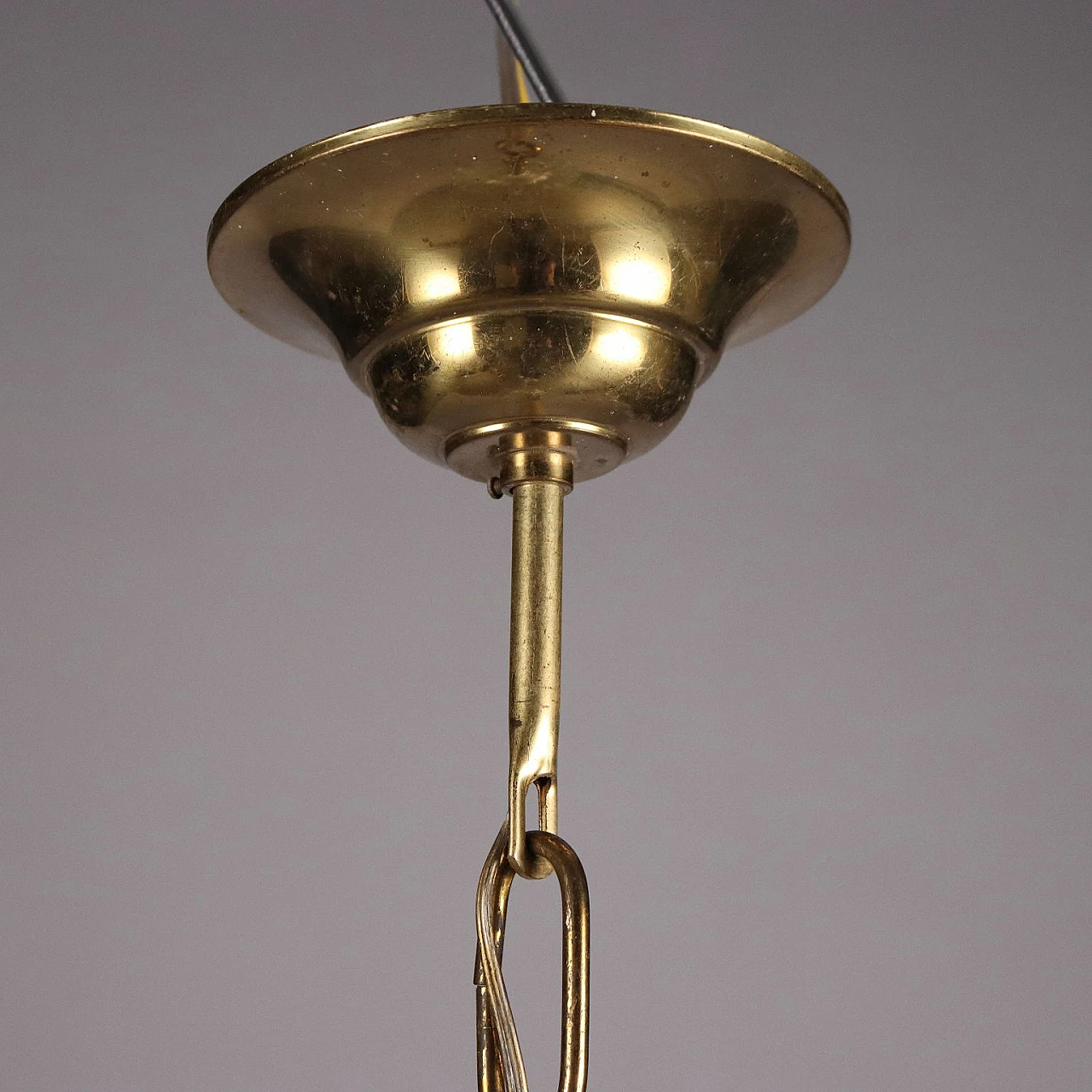 Brass and blown glass ceiling lamp, 1950s 4