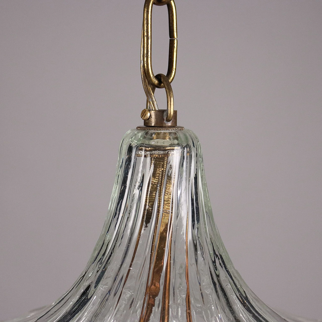 Brass and blown glass ceiling lamp, 1950s 5