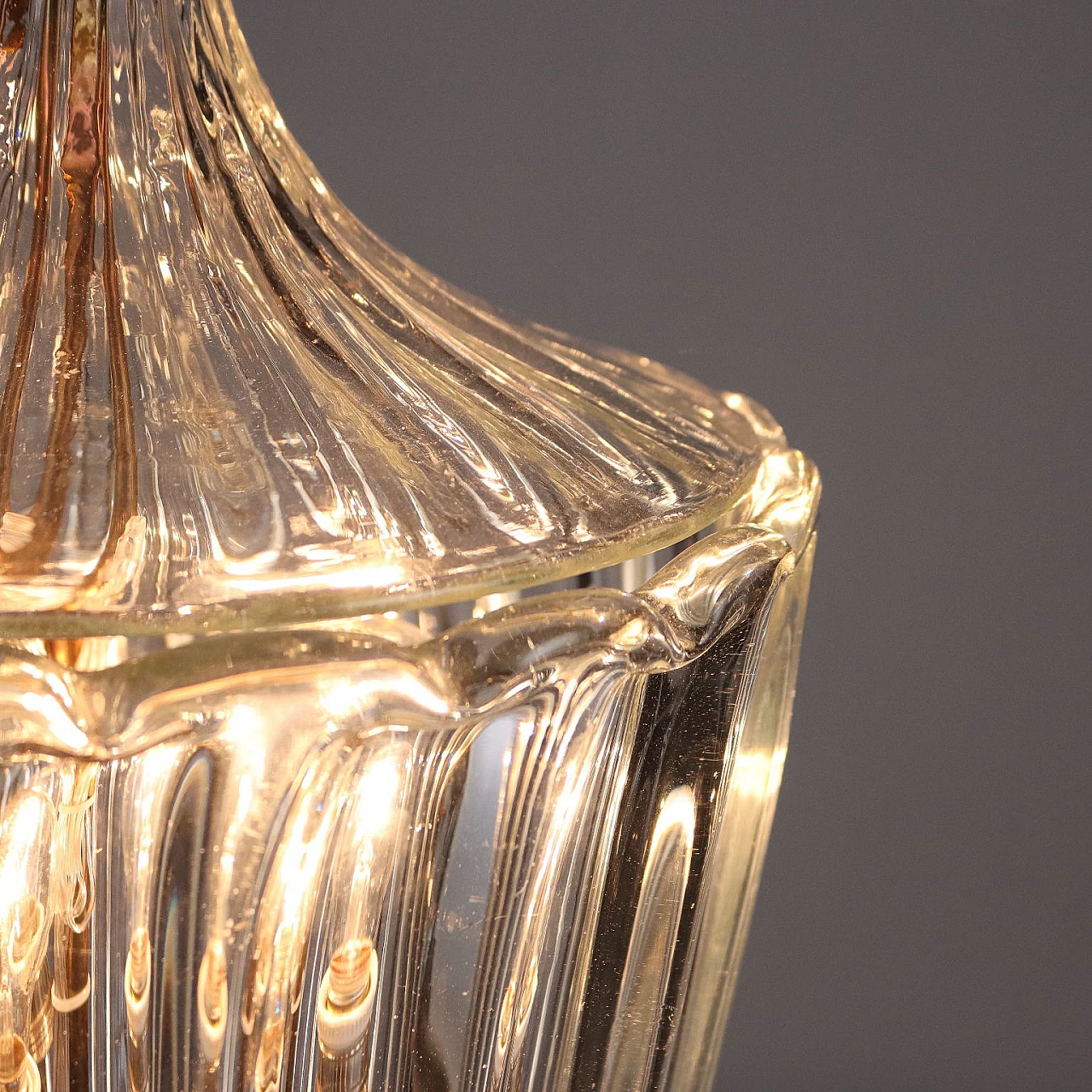 Brass and blown glass ceiling lamp, 1950s 8