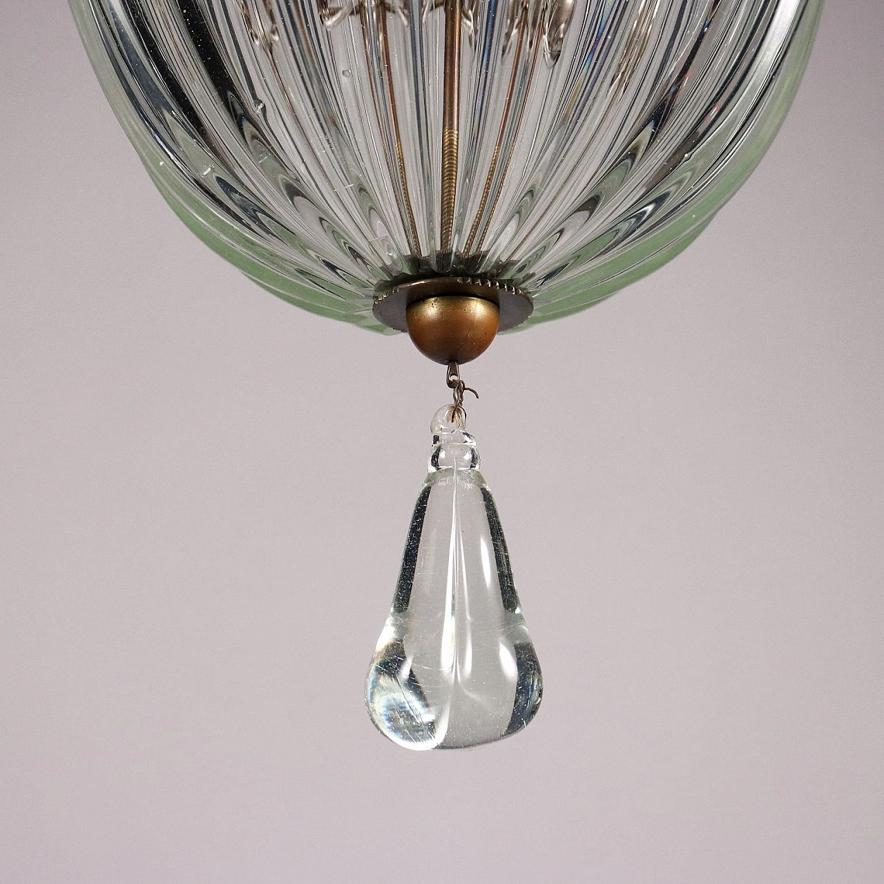 Brass and blown glass ceiling lamp, 1950s 9