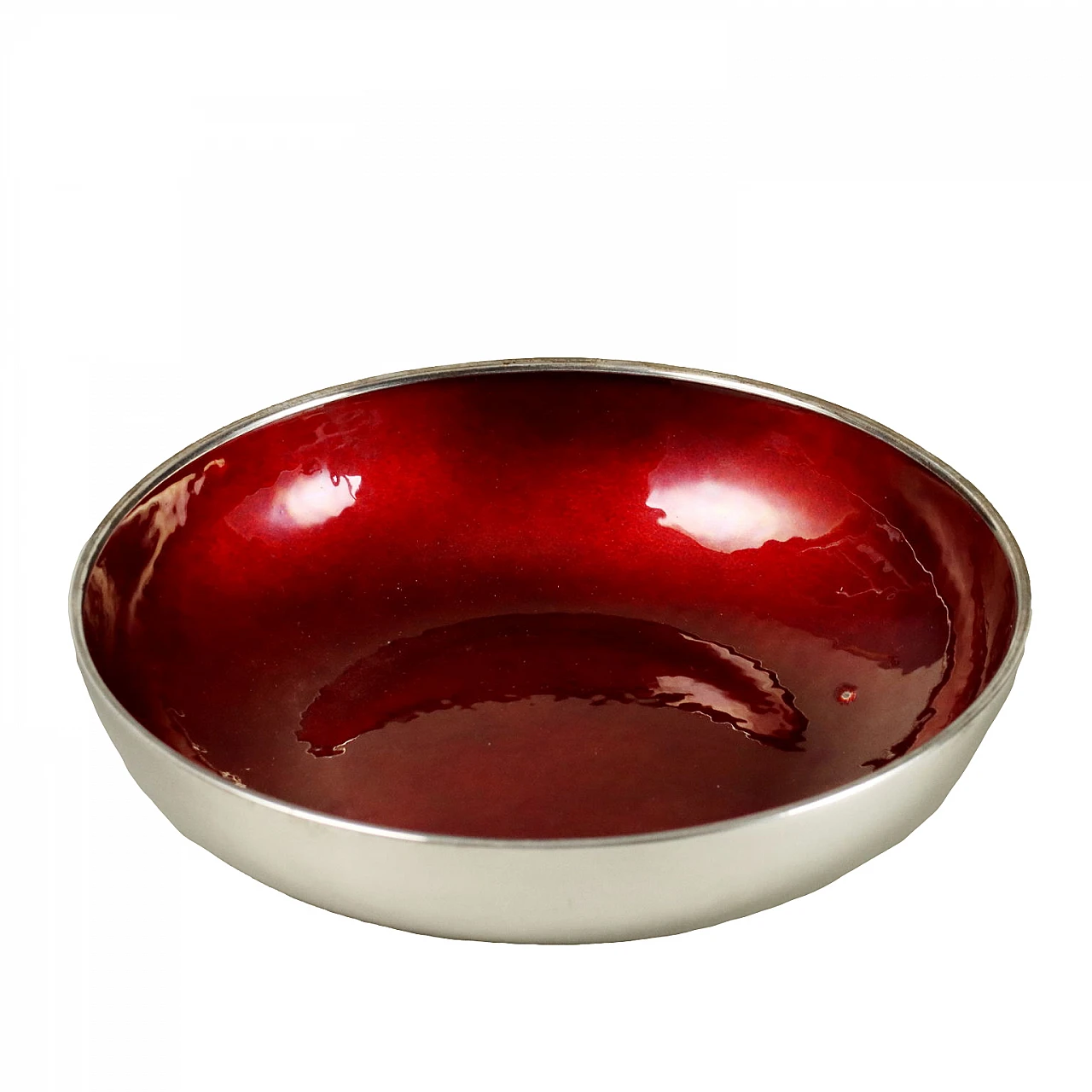 Silver and red enamel bowl by Fratelli Ranzoni, 1960s 1