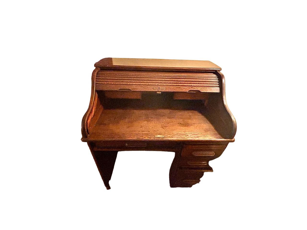 Oak desk with drop-down storage compartment, 1920s 4