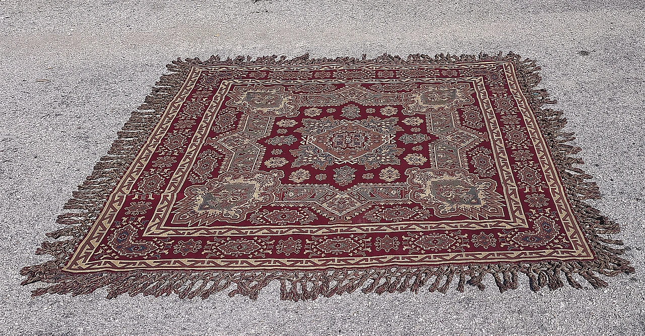 Cotton rug table cover with geometric motifs, early 20th century 3