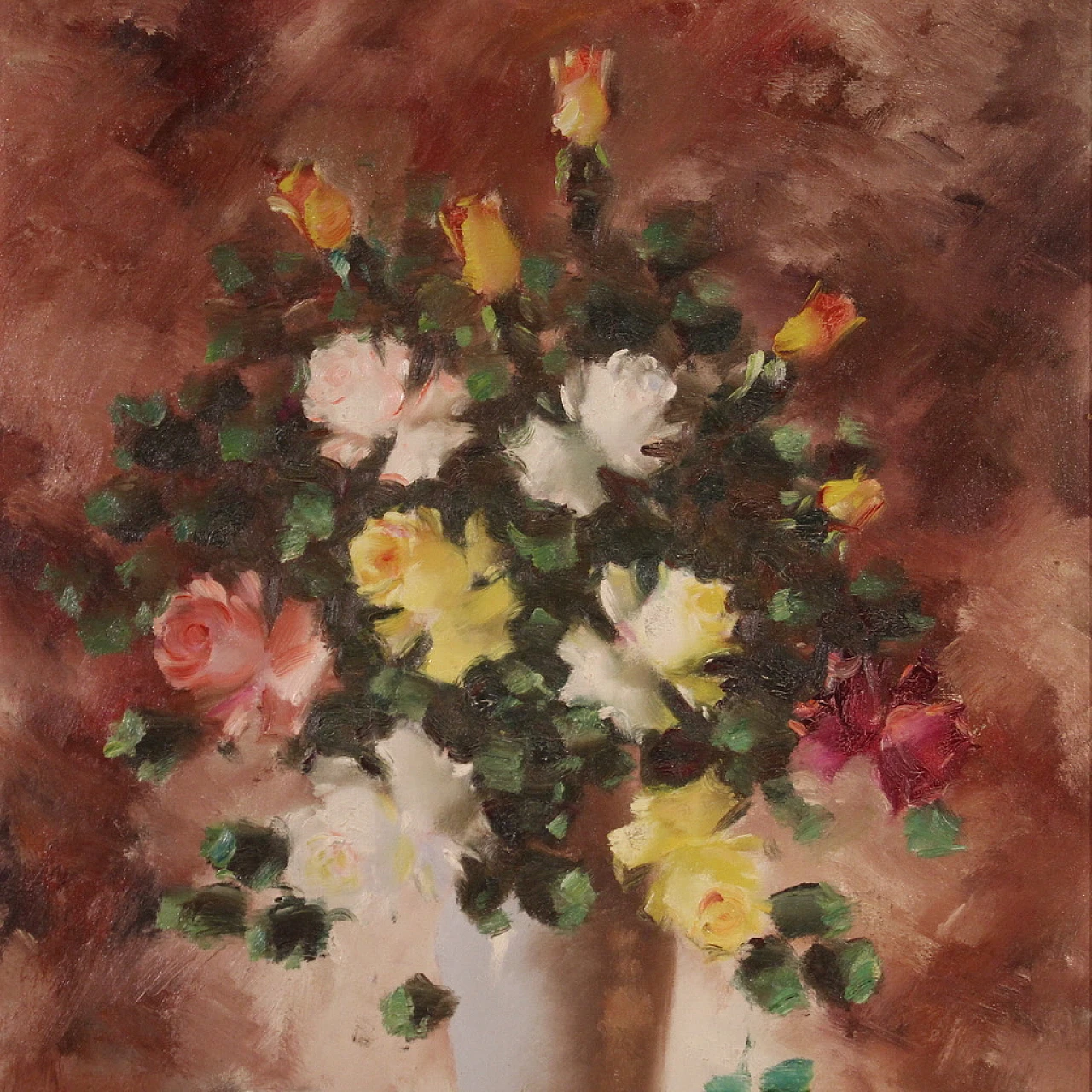 Still life vase with flowers, acrylic on canvas, 1950s 3