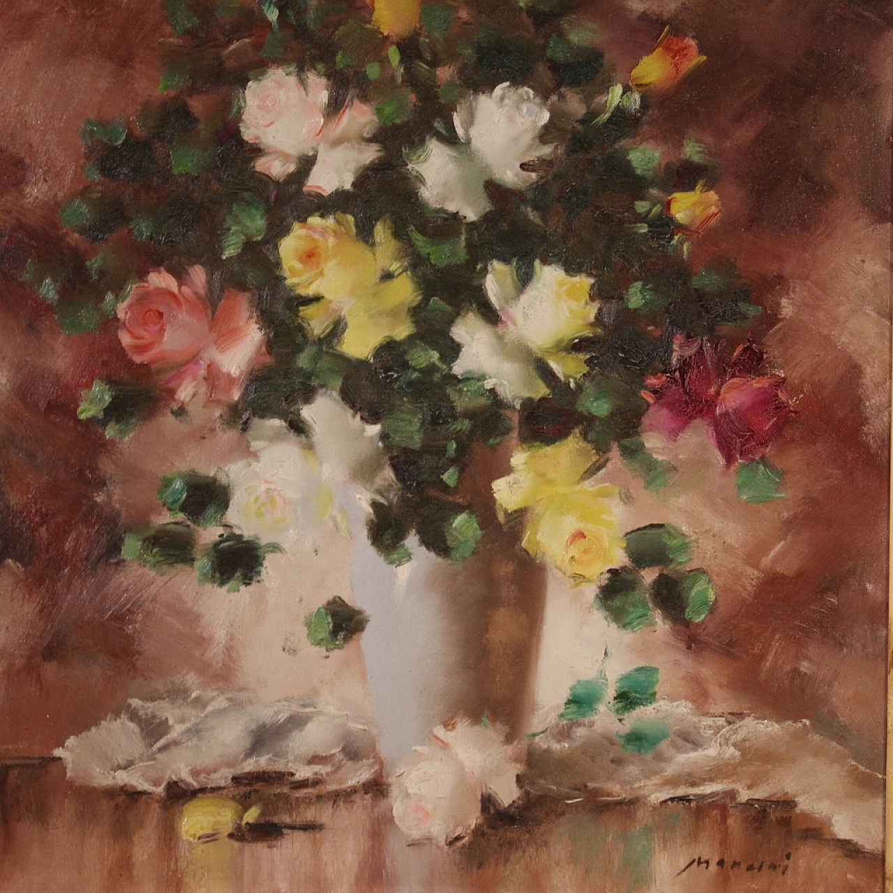 Still life vase with flowers, acrylic on canvas, 1950s 5