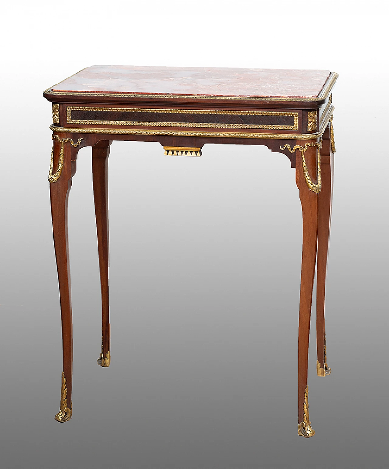 Mahogany coffee table with marble top & bronze details, 19th century 1
