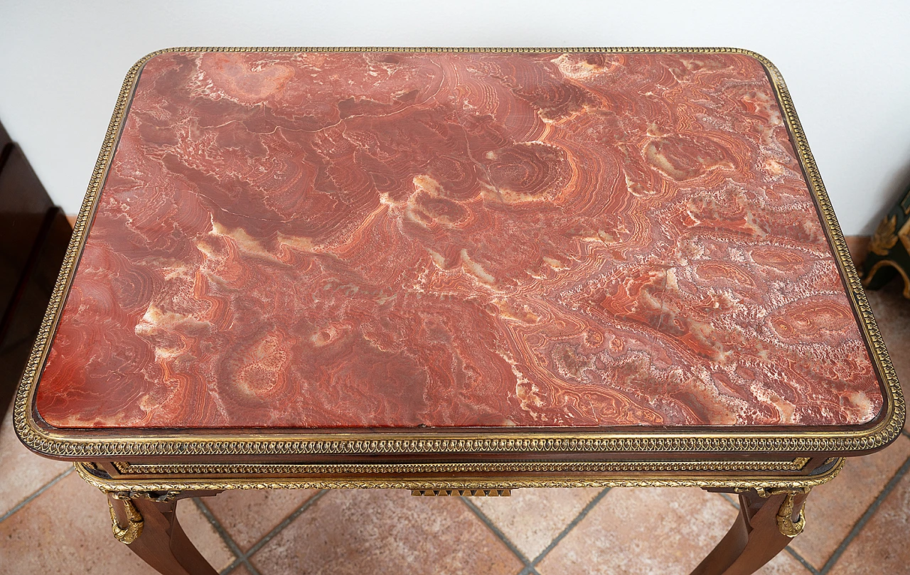Mahogany coffee table with marble top & bronze details, 19th century 2