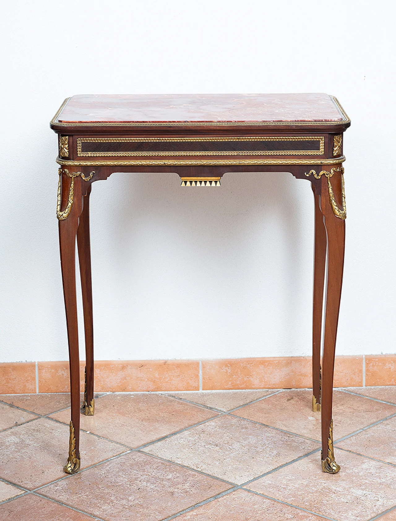 Mahogany coffee table with marble top & bronze details, 19th century 6