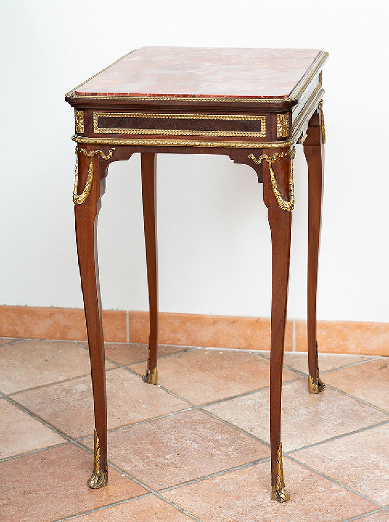 Mahogany coffee table with marble top & bronze details, 19th century 7