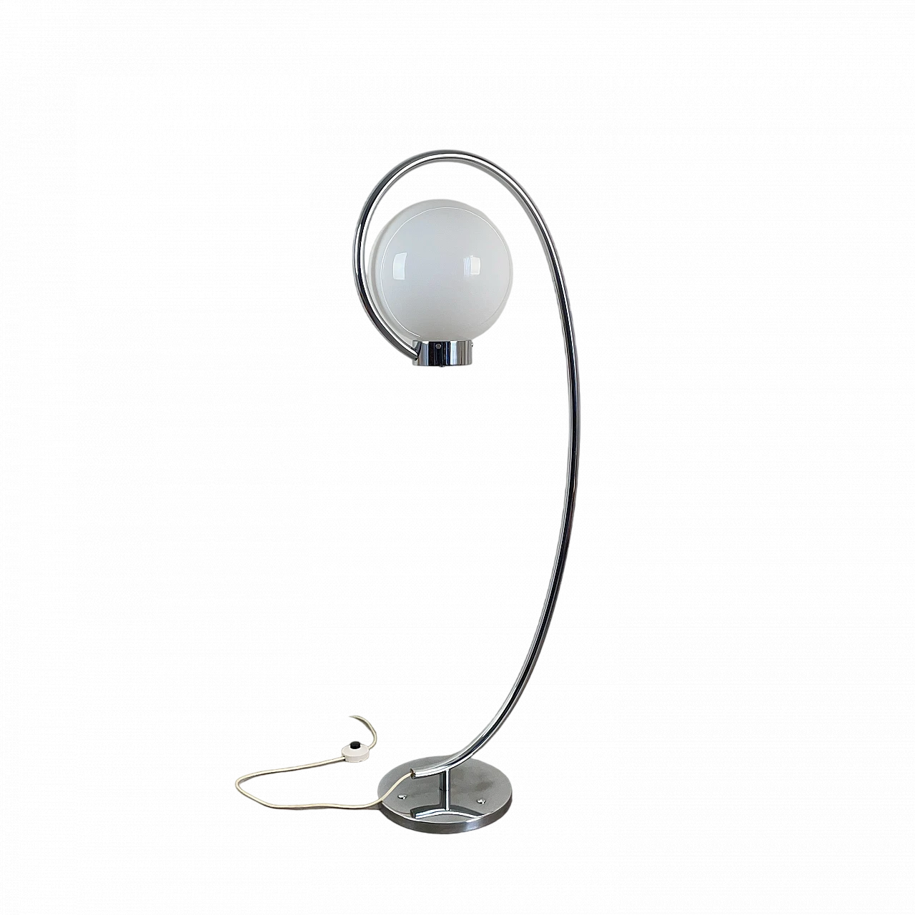 Floor lamp made of chrome-plated metal and opaline glass, 1970s 11