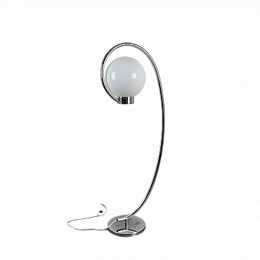Floor lamp made of chrome-plated metal and opaline glass, 1970s