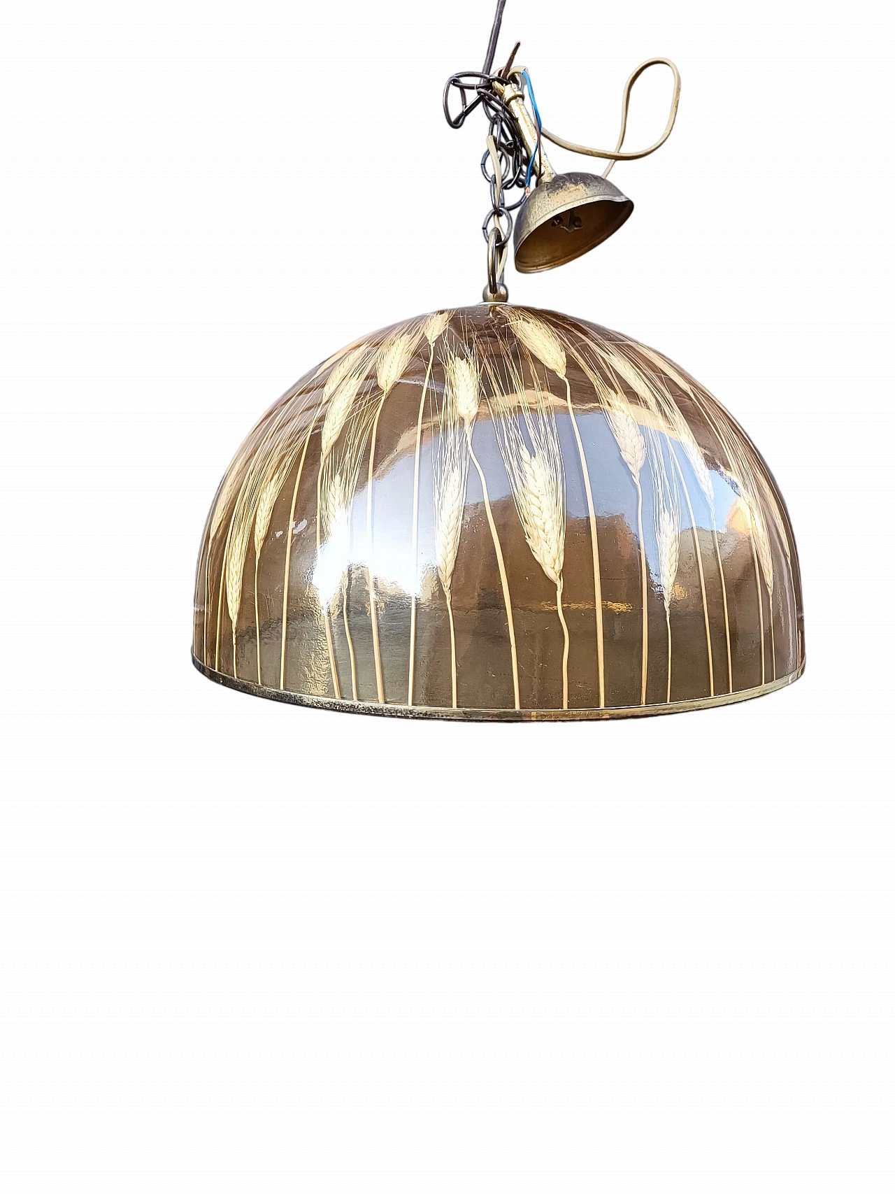 Lampada a sospensione in perspex e ottone, anni '70 6