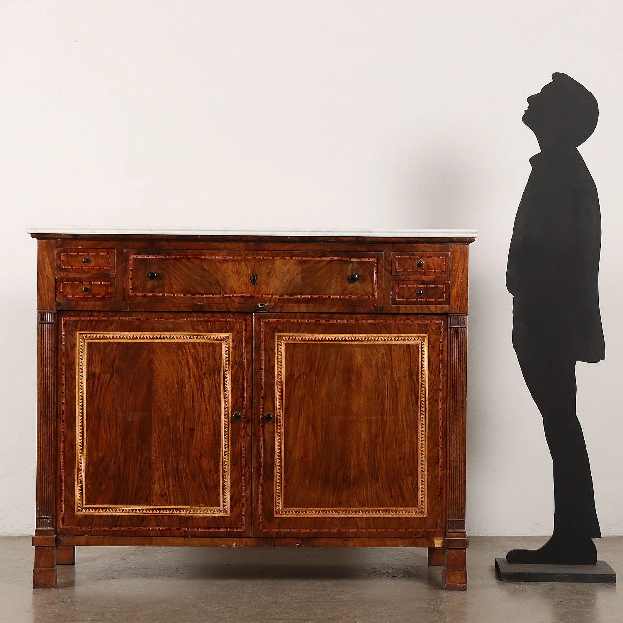 Walnut sideboard with maple inlays and marble top, 19th century 2