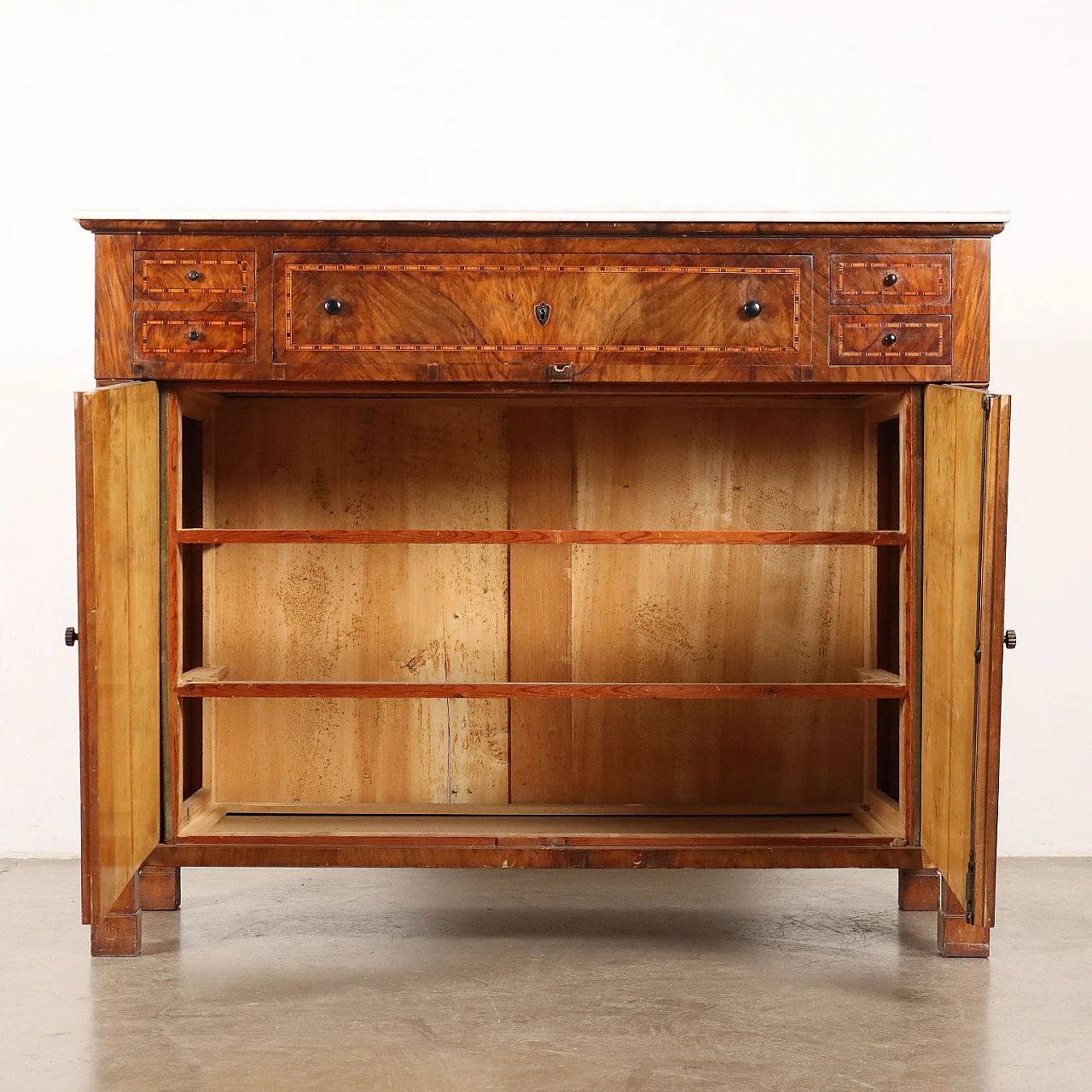 Walnut sideboard with maple inlays and marble top, 19th century 3
